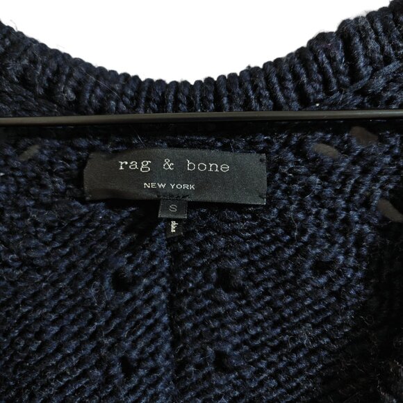 Rag & Bone Fenway Dark Blue Alpaca Wool Blend Crochet Cardigan S - Picture 3 of 10
